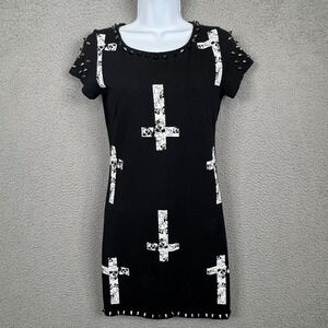 Jawbreaker Dress Womens M Black Inverted Cross Goth Punk Spikes Scull Whimsigoth